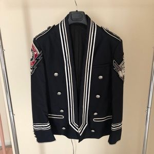 BALMAIN MENS JACKET Navy Blue w/Embroidery Patches